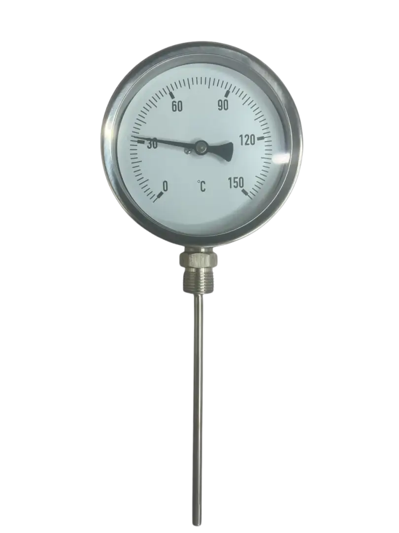 Termómetro bimetálico 0-150°C 4" conex. vert. rosca 1/2"